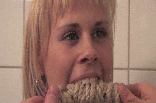 DONNA TIED UP AND ROPE-GAGGED IN THE SHOWER - BEHIND ACTION